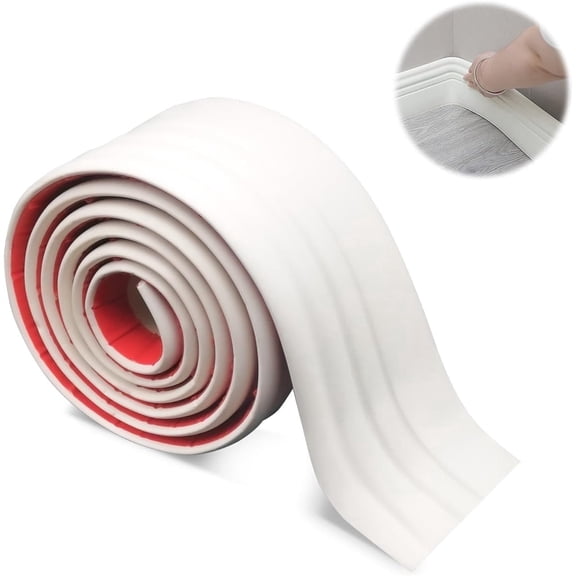 Pure White Paintable Baseboard Trim,1 Roll Flexible Baseboard Molding Trim,Easy to Peel Soft Foam Wall Base,Self-Adhesive Wall Baseboard Trim,Caulk and Trim Strips for Floor (White)