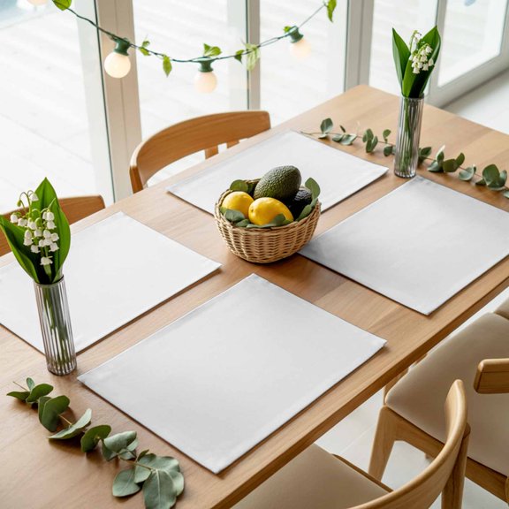 Pure White Placemats Set of 4,Wipeable Washable Table Mats for Dining Tables, Monochrome Plain Single Bright Color Place Mats for Kitchen Event Party Tabletop Decor