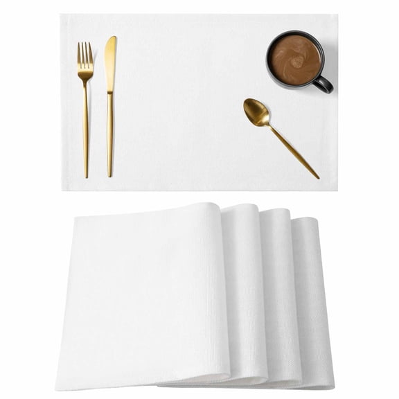 Pure White Placemats Set of 6,Wipeable Washable Table Mats for Dining Tables, Monochrome Plain Single Bright Color Place Mats for Kitchen Event Party Tabletop Decor