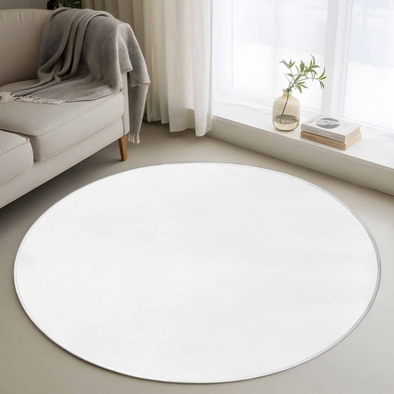 Pure White Round Area Rug 3.3 FT, Non Slip Small Entryway Kitchen Mat, Simple Solid Color Washable Soft Circular Rug Non-Shedding Door Mat for Bathroom Playroom Kids Room