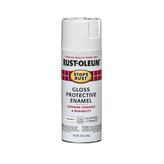 Pure White, Rust-Oleum Stops Rust Protective Enamel Gloss Spray Paint-250702, 12 oz
