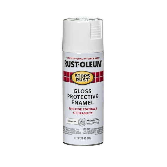 Pure White, Rust-Oleum Stops Rust Protective Enamel Gloss Spray Paint-250702, 12 oz