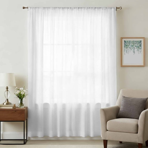 Pure White Sheer Curtains 54 Inches Long, Simple Solid Color Light Filering Curtains, Breathable Simi Curtain Privacy Drapes for Kitchen Bathroom Nursery Lightweight Small Window Treatment