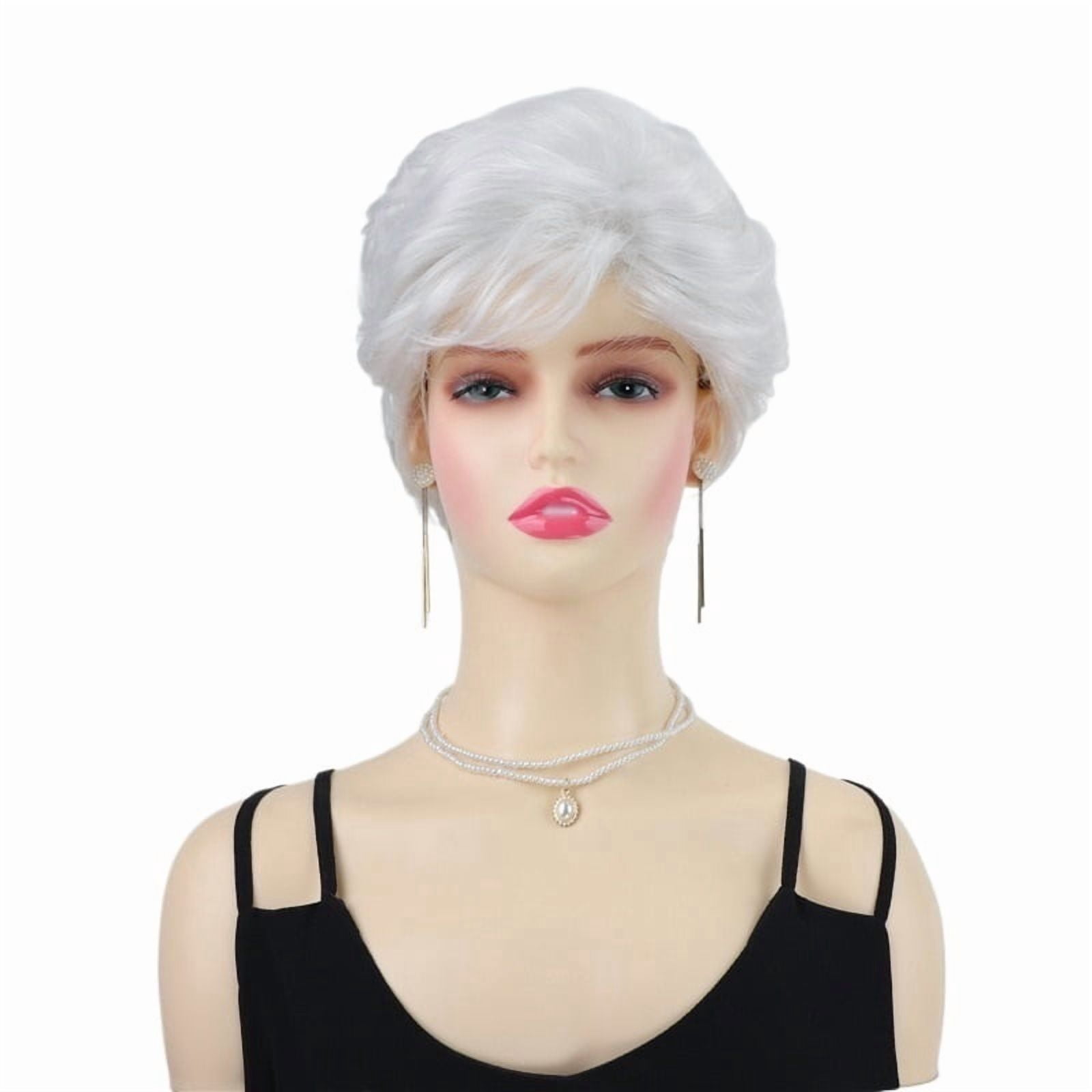 Pure White Short Curly Wig For Women, Natural Fluffy Texture Short Hair, Daily Elegant Temperament Wig