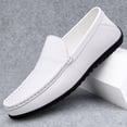 thumbnail image 1 of Pure White Slip-On Hand Stitched Casual Driving Loafers, 1 of 8