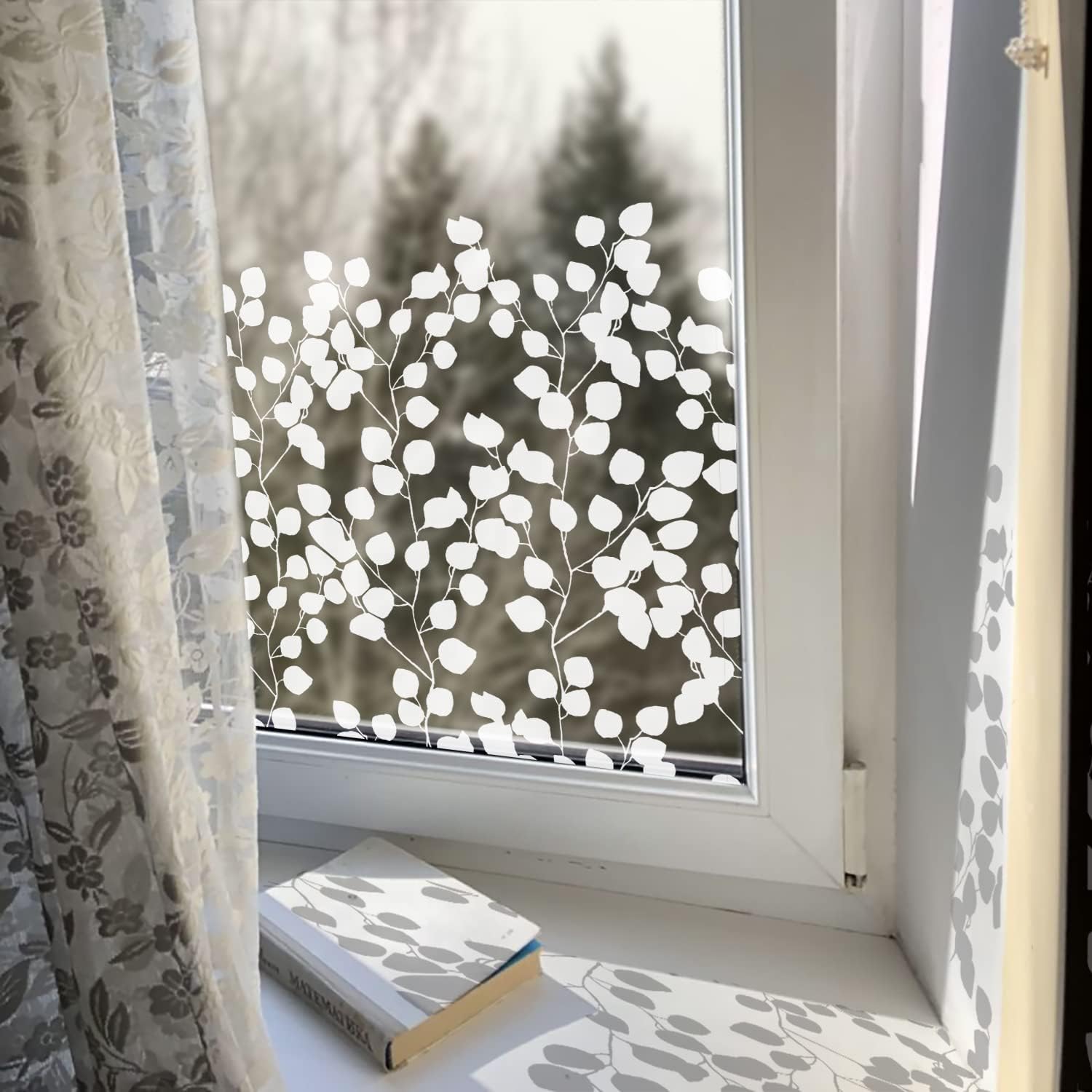 Pure White Stained Glass Window Film, Removable Static Cling Glass