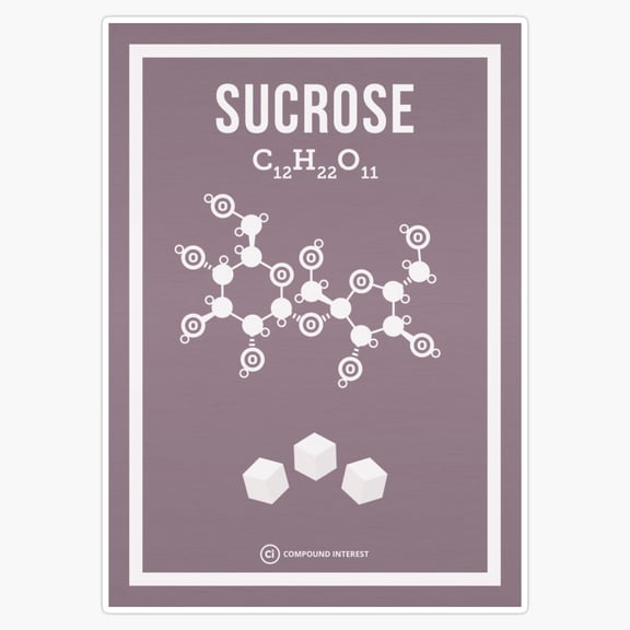Pure White Sugar Chemical Crystalline Structure Sucrose Molecule Glucose Chart Decal For Laptop Sticker