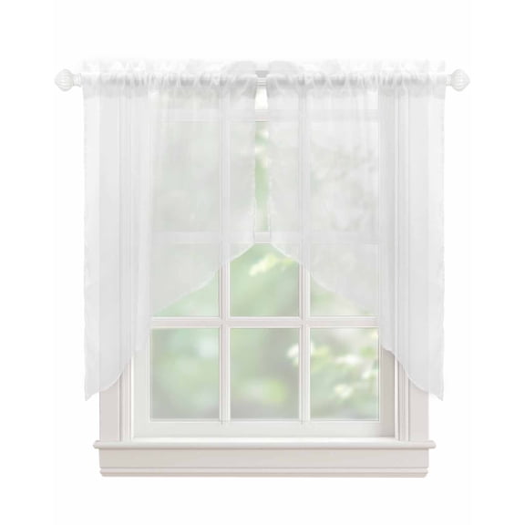 Pure White Swag Valances for Windows, Simple Solid Color Rod Pocket Sheer Valances for Small Windows, Swag Toppers Light Filtering for Kitchen Living Room 2 Panels 36''x36''