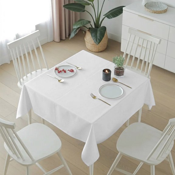 Pure White Table Cloth 54x54in, Waterproof Square Tablecloth Wipeable Tablecloths Monochrome Plain Single Bright Color Table Covers for Dining Tables Party Indoor Outdoor