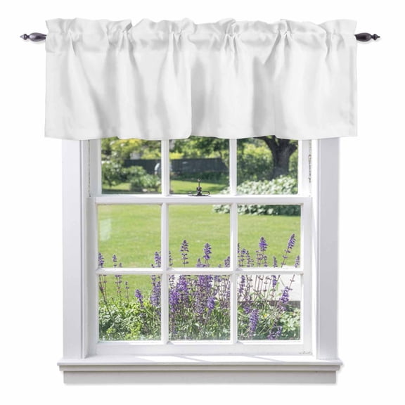 Pure White Valances for Windows, Solid Color Valance Window Treatment Rod Pocket Short Curtains Valances for Kitchen Bathroom 42"W x 12"L