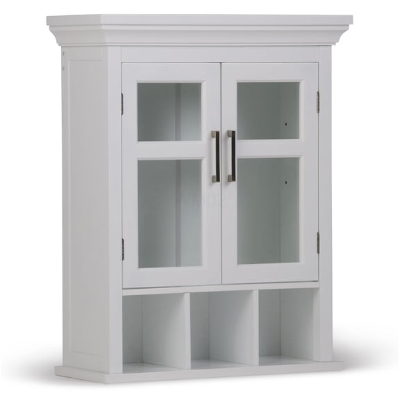 Pure White Wall Cabinet with Two Doors and Storage Cubbies, Shaker Style Bathroom or Kitchen Organizer