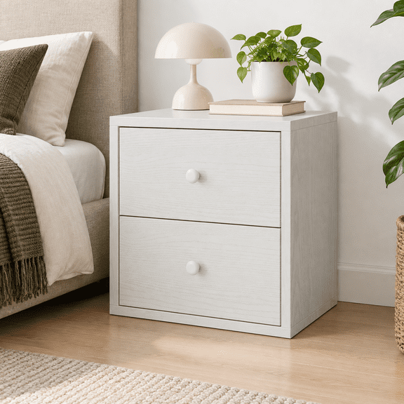 Pure White-washed Drawer Cube Stackable Modular Cubby Storage Shelf Unit