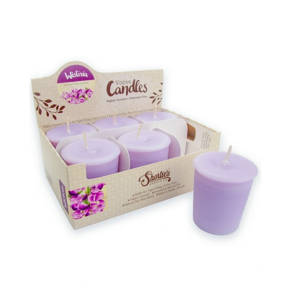Pure Wisteria Soy Votive Candles - Scented with Essential & Natural Oils - 6 Purple Natural Votive Candle Refills - Flower & Floral Collection