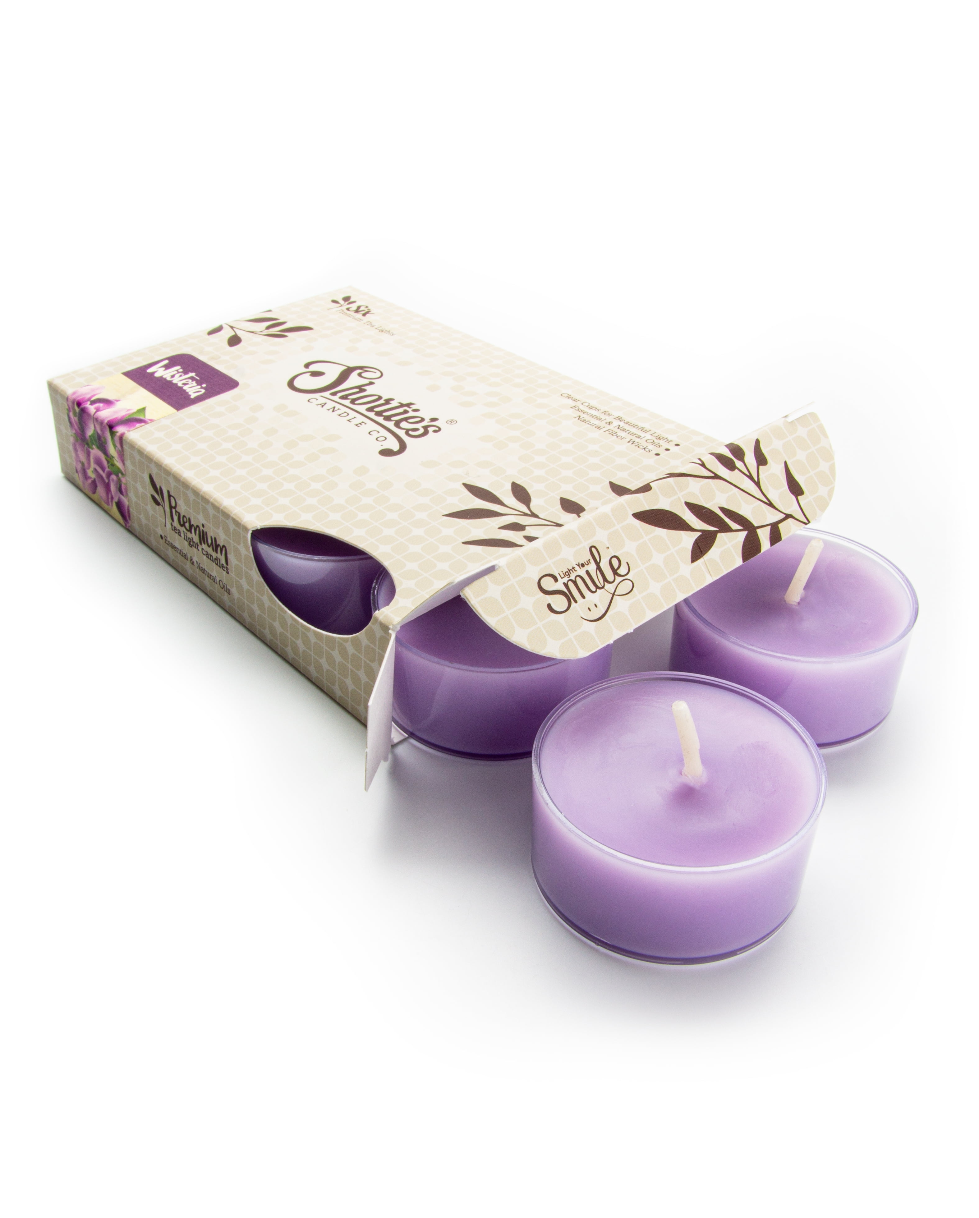 Pure Wisteria Tealight Candles - Highly Scented with Essential & Natural Oils - 6 Purple Premium Scented Tea Lights - Shortie's Candle Company