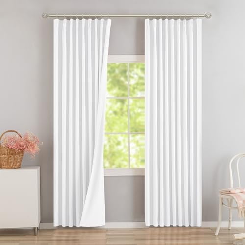 Pure Withe Pinch Pleated 50% Blackout Curtains with Hooks - 92 inch Length Room Darkening Thermal Insulated Window Curtain Panels for Living Room Bedroom 2 Panel 40" Wx94 L
