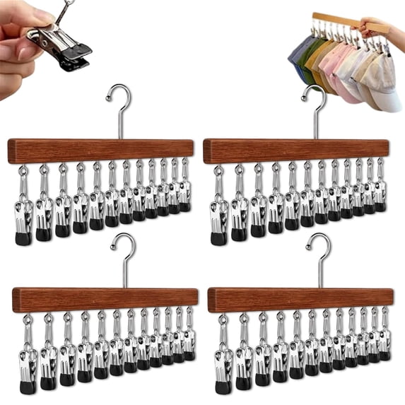 Pure Wood Rotating Closet Organizer with 12 Non-Slip Clips,360 ...