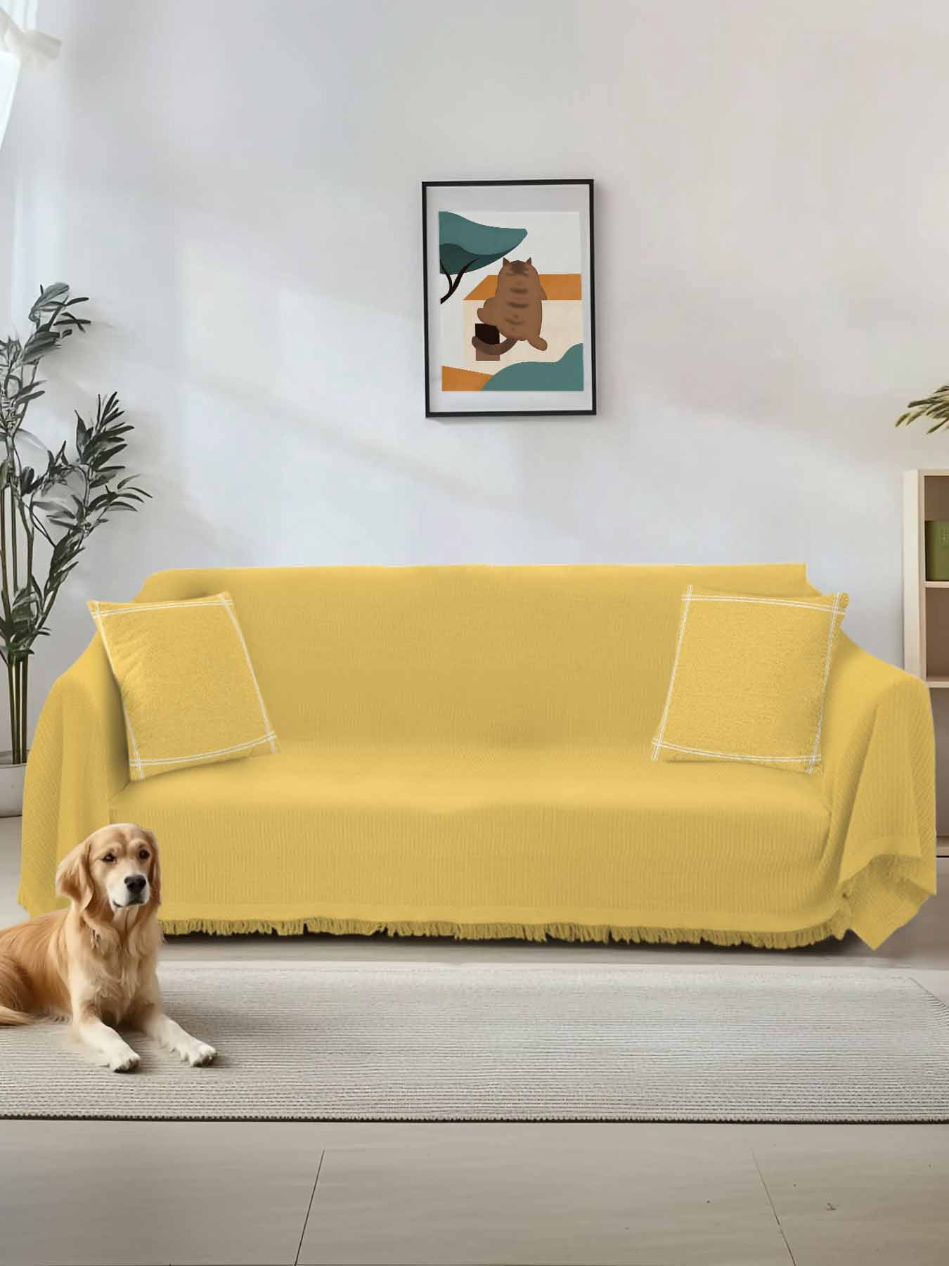 Pure Yellow Couch Cover for 2 Cushion Couch, Simple Solid Color Washable Love Seat Sofa Covers Slipcover, Throw Sofa Covers for Pets, Furniture Protector 71"x102"