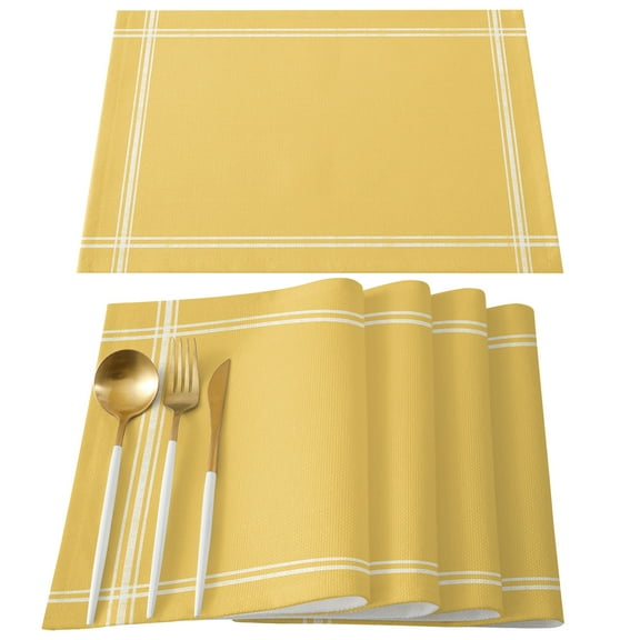 Pure Yellow Placemats Set of 4, Simple Solid Color Placemats for Dining Table, Place Mats for Kitchen Tabletop, Waterproof Wipeable Dining Table Mats Set
