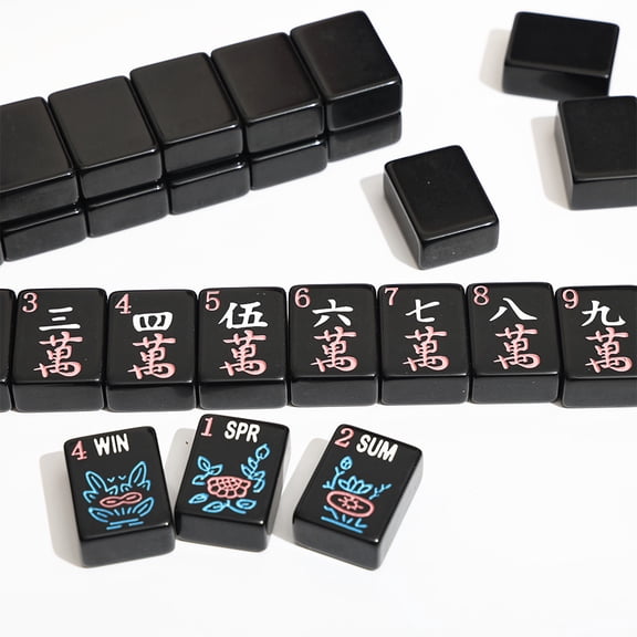 Pure black American-style hand-rolled mahjong set, casual entertainment acrylic mahjong set, 160 tiles (mahjong tiles only)
