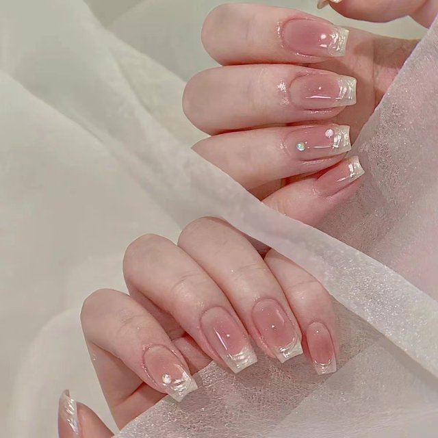 Pure handworn nail bubble beads honey peach blush French fingertips