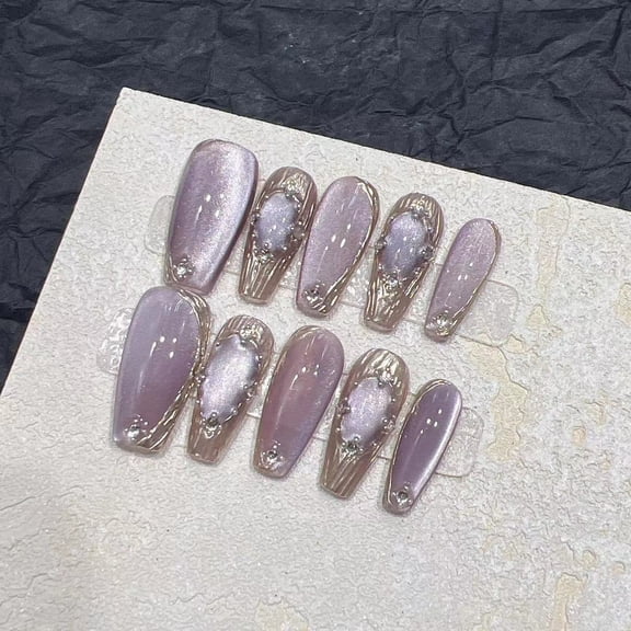 Pure hand-worn nail fake nail patch nail art finished product purple light bulb cat eye Bucilla magic mirror miracle angel