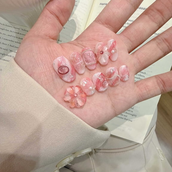 Pure handmade armor wholesale hand-painted sweet wide light cat eye flash spring manicure removable sweet nails
