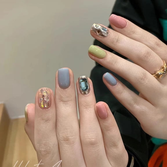 Pure handmade manicure, wearing manicure, new candy color full of diamonds, mirror surface, cute Korean girl manicure student removable