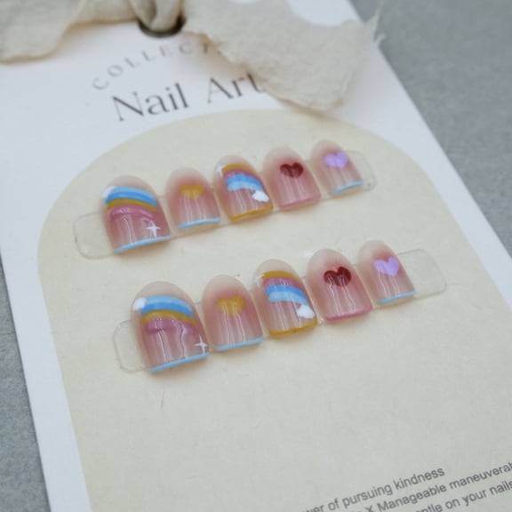 Pure handmade manicure wearing nail fake nail patch hand-painted ins cute candy color rainbow blush French love