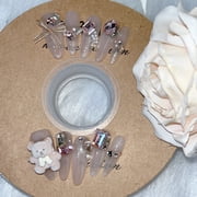 Pure handmade nail boutique nail piece little bear bow big diamond collocation summer high-end feeling press on nails