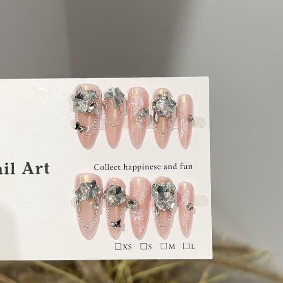 Pure handmade nail, high-end sense pink magic mirror powder, high-end nail art film, light luxury explosive flash pile diamond fake nail patch