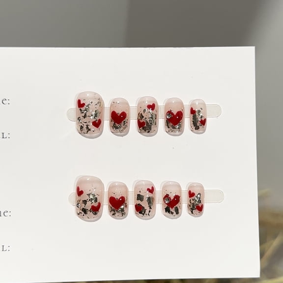 Pure handmade nail pads, high-end red love short nail pads, sweet and cute fake nail patches wholesale