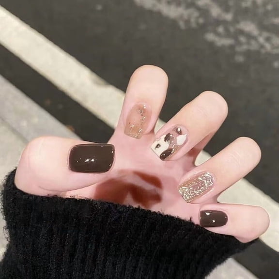 Pure handmade phototherapy wearing nail, champagne latte wearing nail wholesale finished product reuse nail patch whitening