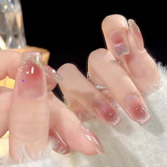 Pure handmade phototherapy wearing nail pads, powder cat eye wearing nail wholesale finished products, reuse nail patches