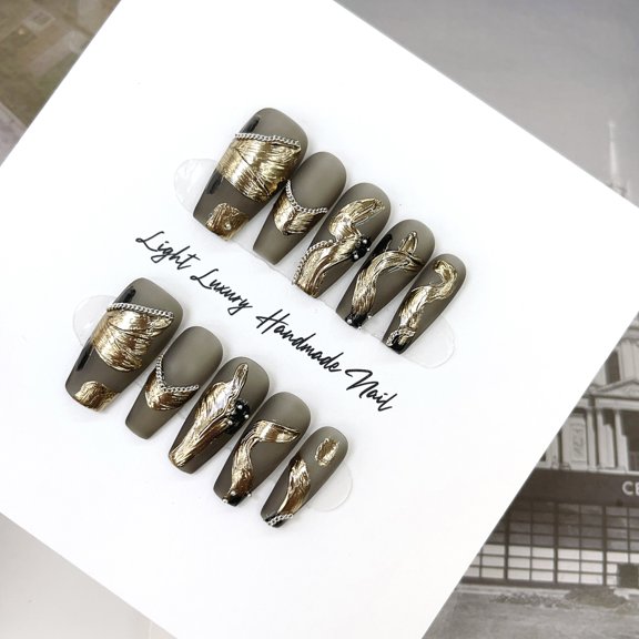 Pure handmade real shot matte black smudge magic mirror powder full diamond phototherapy hand-worn nail product nail sticker removable