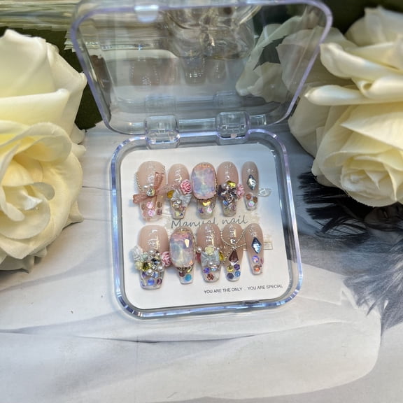 Pure handmade temperament wearing nail explosion white flower fairy handmade detachable finished nail piece 325 #exquisite nail art