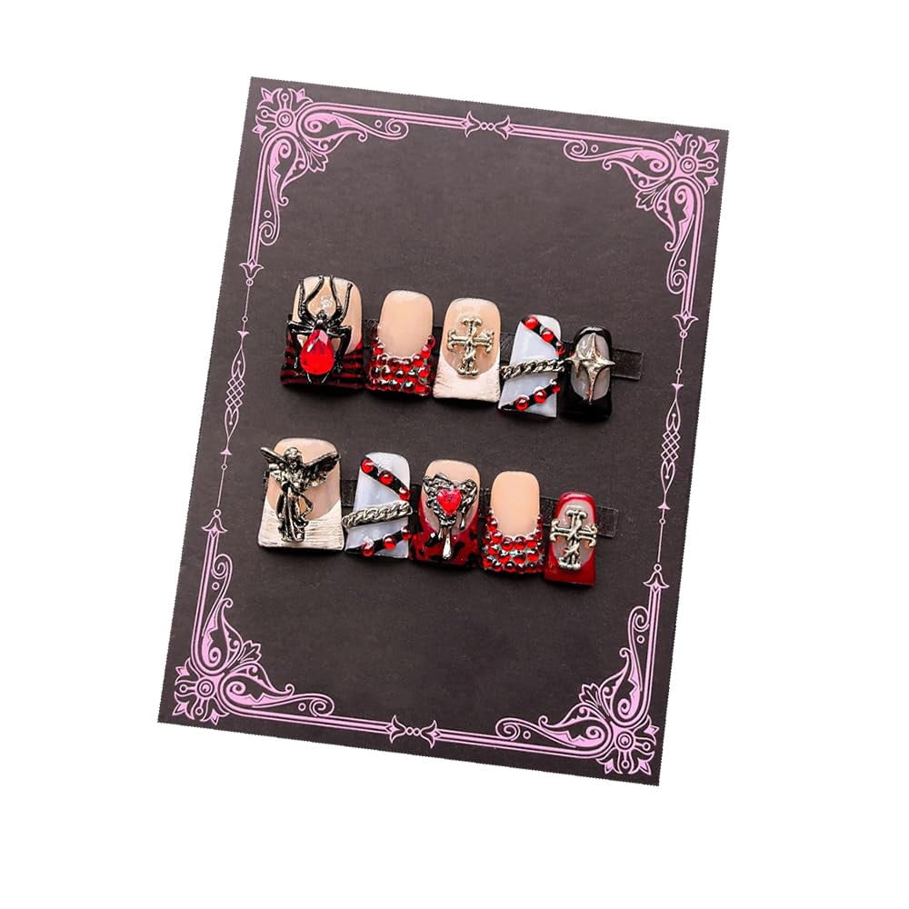 Pure handmade wearable duckbill nails scarlet spider pure handmade  20mm red nail piecehandmade press on nails halloween