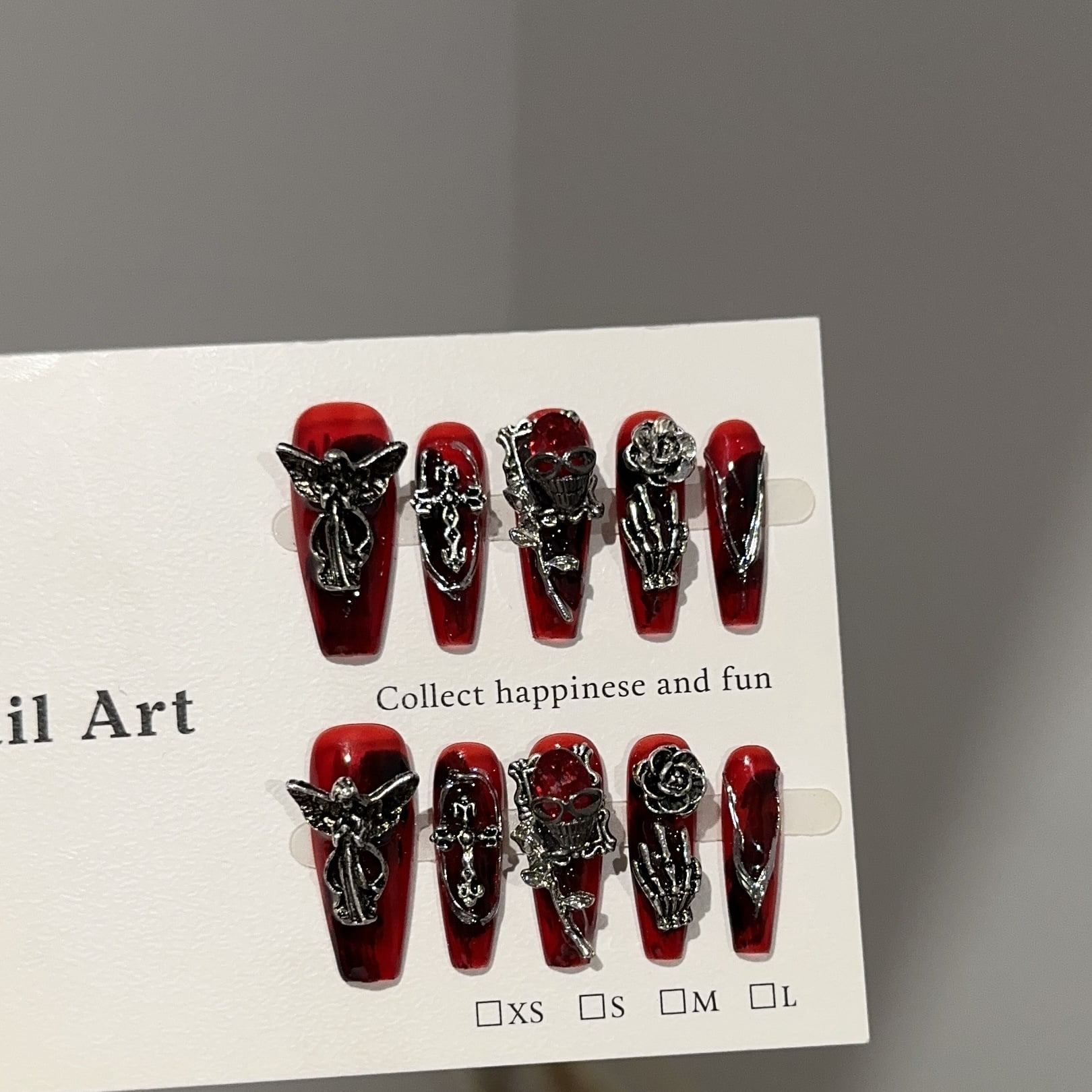 Pure handmade wearable nails autumn and winter dark burgundy nail art pieces European and American heavy industry punk fake nail patches show white