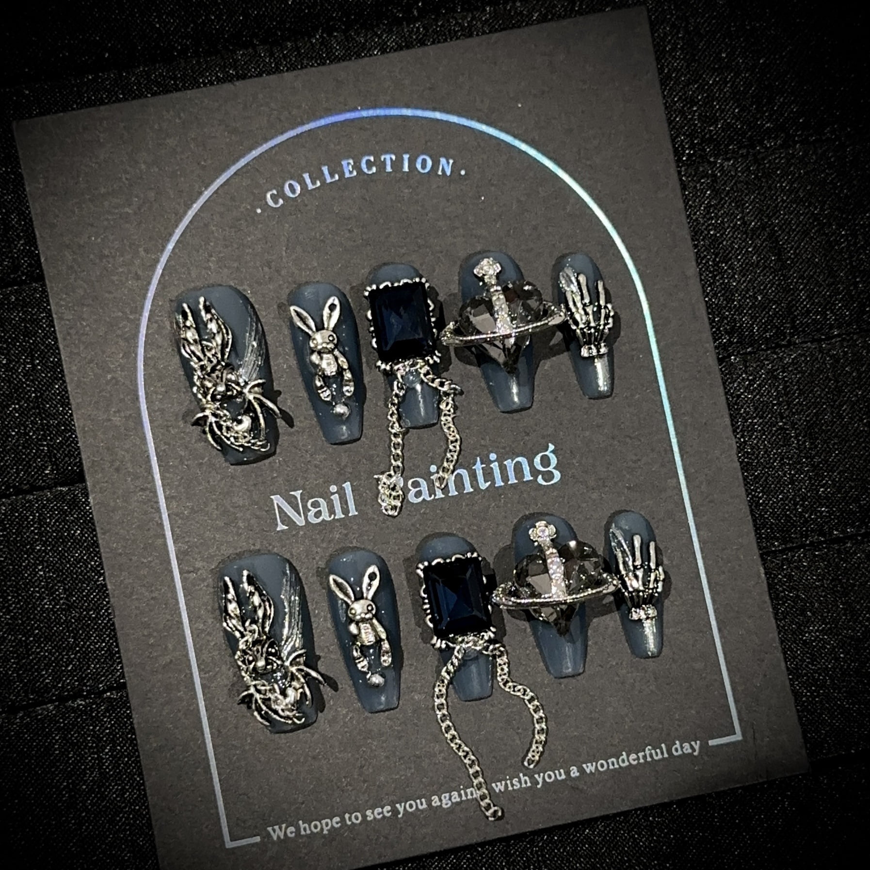 Pure handmade wearable nails, high-end autumn and winter dark nail pieces, European and American heavy industry gothic punk fake nail patches