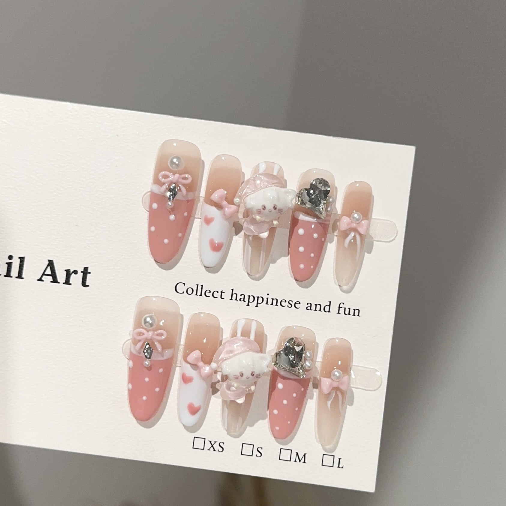 Pure handmade wearable nails high-end pink long nail pieces sweet and cute bow fake nail patches wholesale