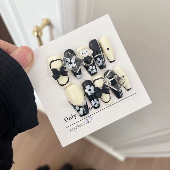 Pure handmade wearing nail sweet cool babes cute black plaster retro jade cinnamon dog manicure 171 wearing nail piece