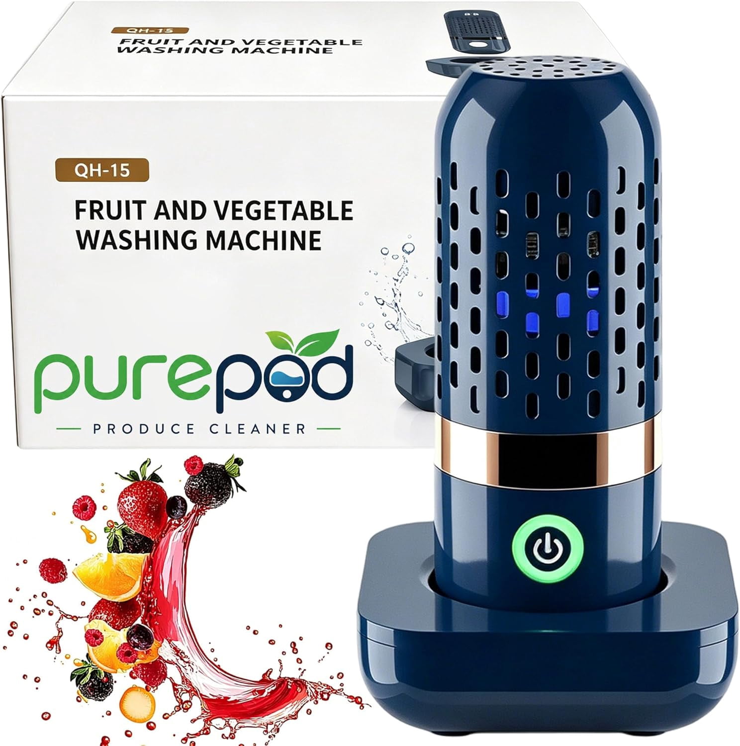 PUREPOD Produce Cleaner,Portable Fruit and Vegetable Washing Machine, Wireless Rechargeable Food Washer for Fruits, Veggies, Meat, Rice & Utensils, Waterproof, Automatic Cleaning for Kitchen