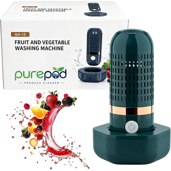 PUREPOD Produce Cleaner,Portable Fruit and Vegetable Washing Machine, Wireless Rechargeable Food Washer for Fruits, Veggies, Meat, Rice & Utensils, Waterproof, Automatic Cleaning for Kitchen