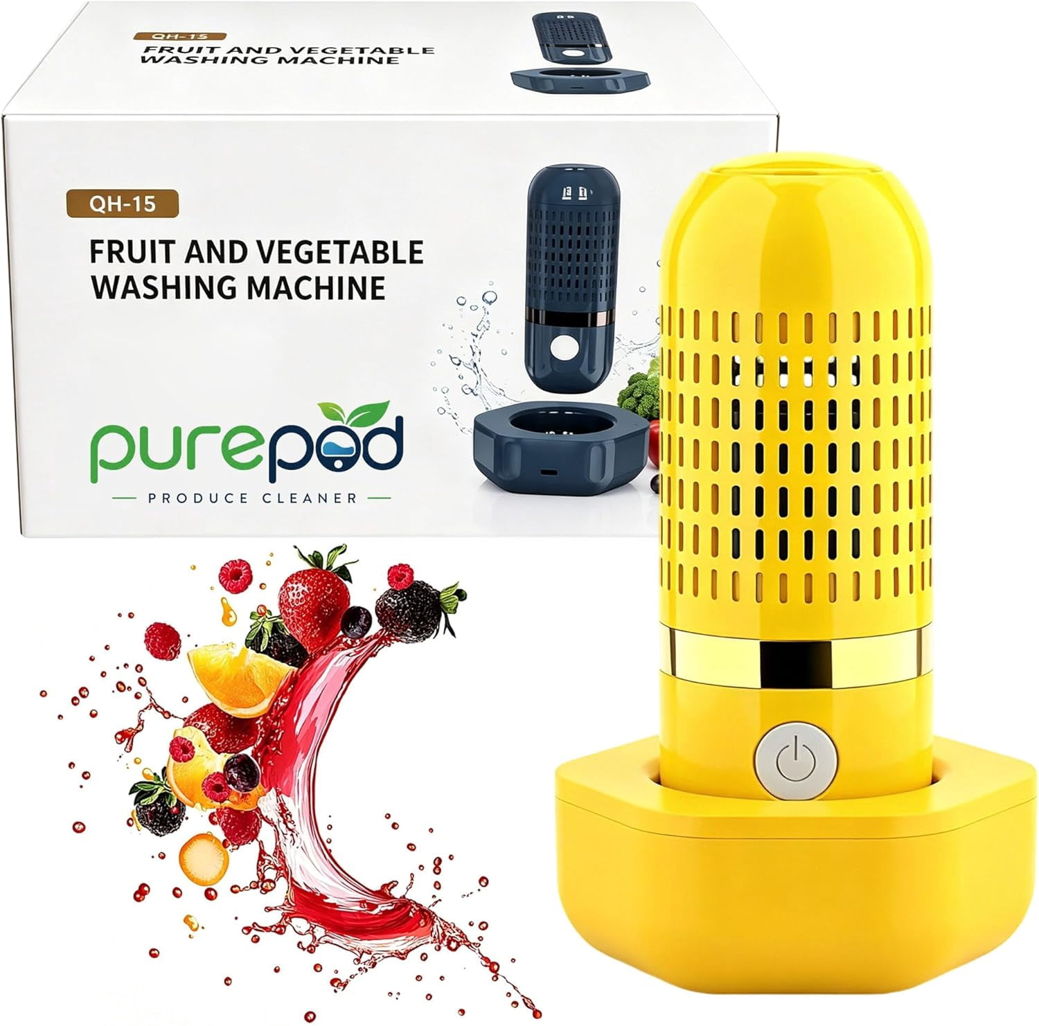 PUREPOD Produce Cleaner,Portable Fruit and Vegetable Washing Machine, Wireless Rechargeable Food Washer for Fruits, Veggies, Meat, Rice & Utensils, Waterproof, Automatic Cleaning for Kitchen