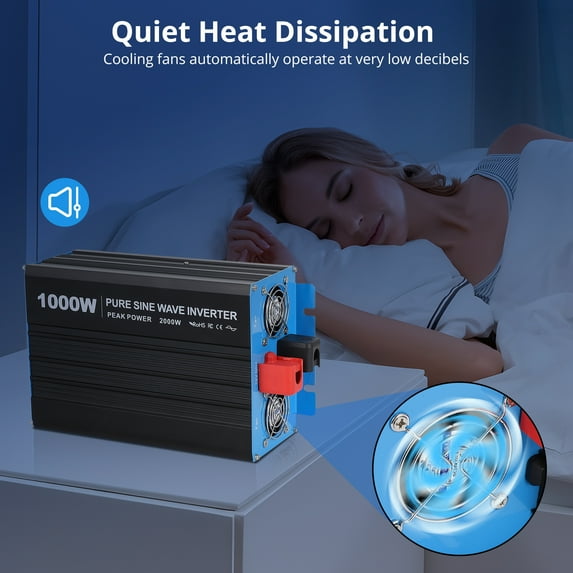 Pure sine wave inverter 12V-120V 2500W LED display 1 5V/3.4A USB 4 AC outlets 1 AC terminal block Wired remote control with screen