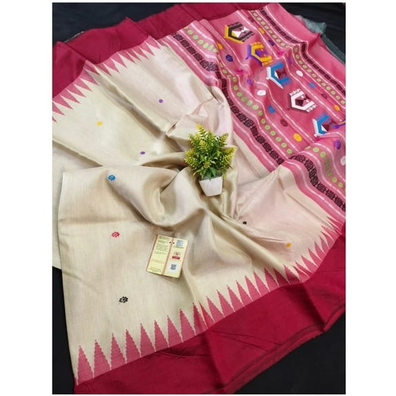 Pure tussar silk Handwoven Dolabedi pallu Hand temple border Tussar Silk Saree gifts for wife and sister or mother