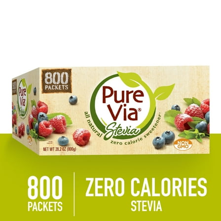 Pure via - All Natural Stevia Sweetener Packets, Zero Calorie, 800 Ct