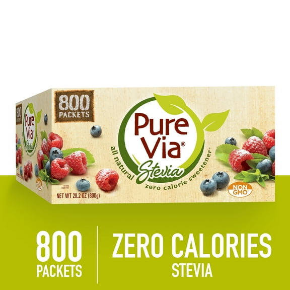 Pure via - All Natural Stevia Sweetener Packets, Zero Calorie, 800 Ct