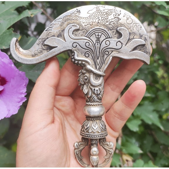 Pure white Copper 5 Vajra, Handmade Buddha Vajra Handicraft Collection Decoration, Tibetan Dorje Buddhism Mahakala Buddha Nepal amulet fs361