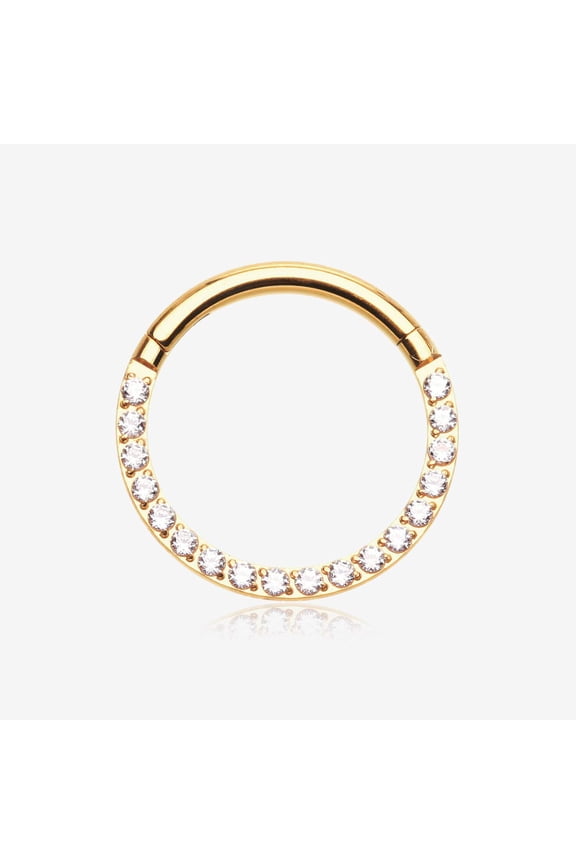 Pure24K Implant Grade Titanium Brilliant Sparkle Front Facing Gems Lined Seamless Clicker Hoop Ring-Clear Gem