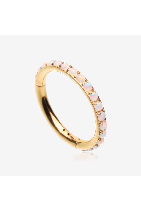 Pure24K Implant Grade Titanium Brilliant Sparkle Opal Lined Seamless Clicker Hoop Ring-White Opal